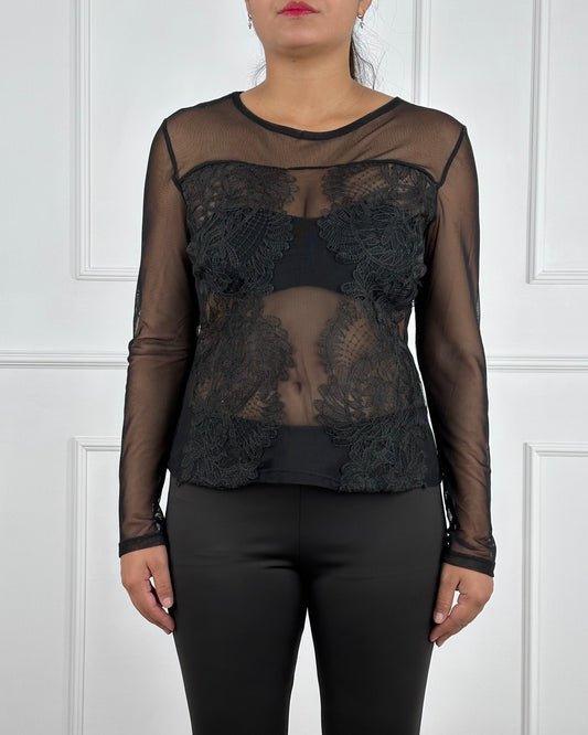 F63204 - F63204 MAGLIA IN TULLE CON INSERTI IN PIZZO