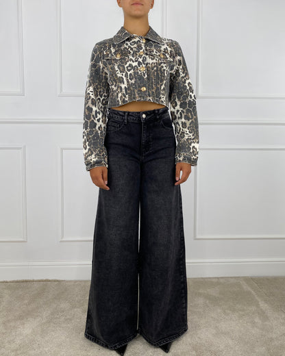 4749 - GIUBBOTTO DENIM CROP ANIMALIER