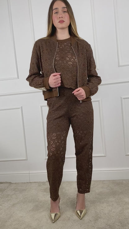 C28709 - BREND PANTALONE SIGARETTA IN PIZZO CON BANDE