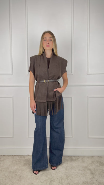 LH56791 - GILET APERTURA LATERALE FRANGE SUL FONDO