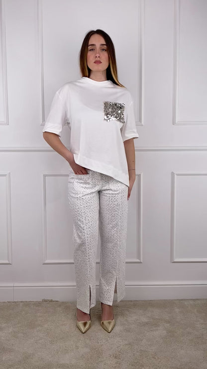 30113SS - GIORGIA&J PANTALONE GAMBA DRITTA CON APPLICAZIONI
