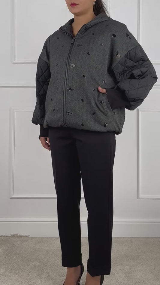 F60105 - BOMBER CON RICAMI PAILLETTES
