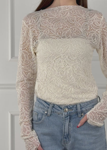 OG330102 MY-D MAGLIA IN PIZZO CON MICROPAILLETTES